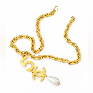 ✨Vintage Chanel No.5 CC Baroque Pearl Drop Necklace Gold Tone ✨